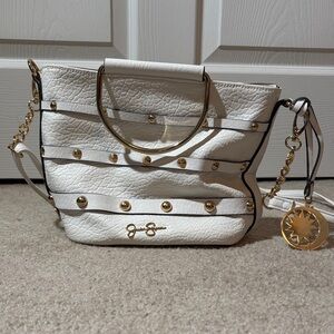White Jessica Simpson Handbag with Gold Accents
